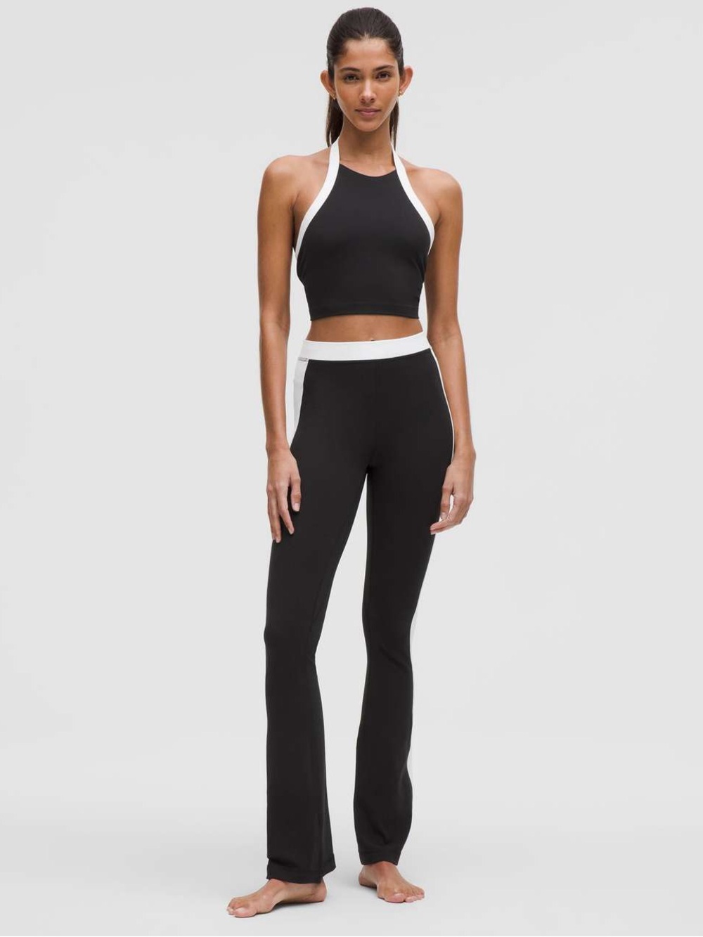 Lululemon Nulu Cropped Halter Tank Top *Light Support, A/B Cup•Black / White - Picture 5 of 11